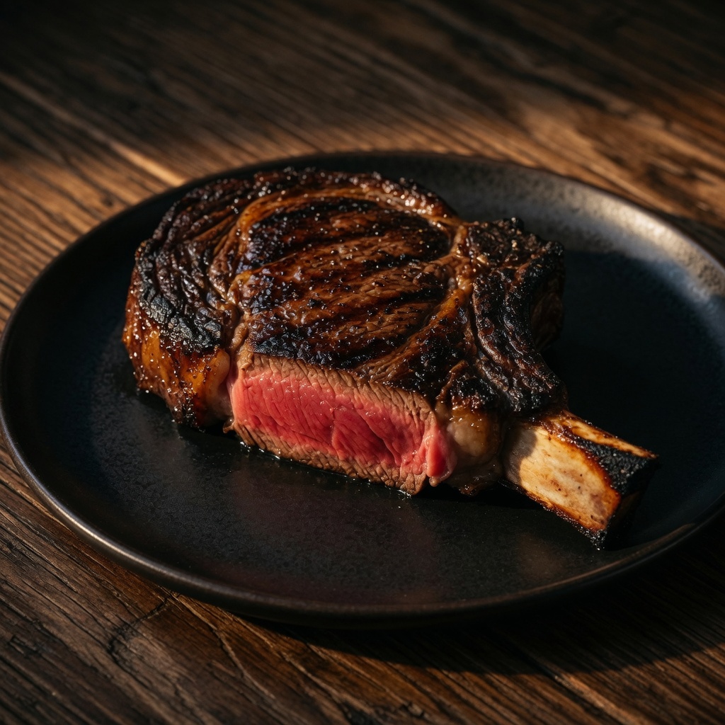 Côte de Boeuf z rusztu, przekrojony, różowy środek